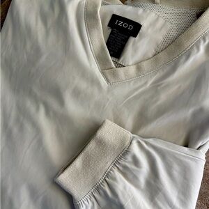 IZOD Men's tan beige golf pullover windbreaker w zip pockets size M